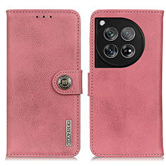 Leather Case Stands Flip Cover Holder K02Z for OnePlus 12 5G Pink