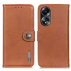 Leather Case Stands Flip Cover Holder K02Z for Oppo A18 Brown