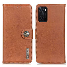 Leather Case Stands Flip Cover Holder K02Z for Oppo A55S 5G Brown