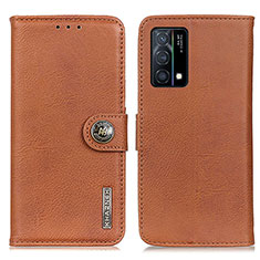 Leather Case Stands Flip Cover Holder K02Z for Oppo K9 5G Brown