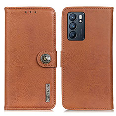 Leather Case Stands Flip Cover Holder K02Z for Oppo Reno6 5G Brown