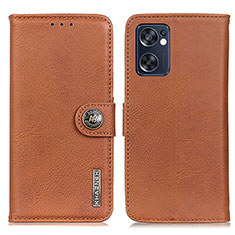 Leather Case Stands Flip Cover Holder K02Z for Oppo Reno7 SE 5G Brown
