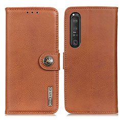 Leather Case Stands Flip Cover Holder K02Z for Sony Xperia 1 III Brown