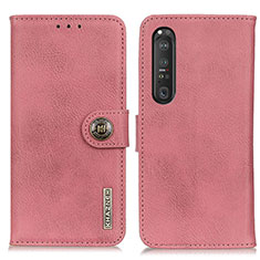 Leather Case Stands Flip Cover Holder K02Z for Sony Xperia 1 III Pink
