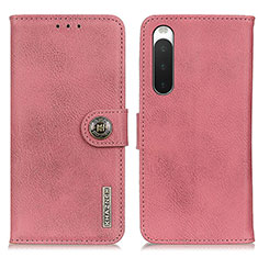 Leather Case Stands Flip Cover Holder K02Z for Sony Xperia 10 IV Pink