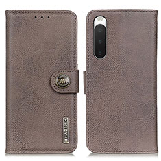 Leather Case Stands Flip Cover Holder K02Z for Sony Xperia 10 V Gray