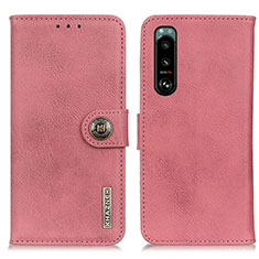 Leather Case Stands Flip Cover Holder K02Z for Sony Xperia 5 III Pink