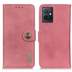 Leather Case Stands Flip Cover Holder K02Z for Vivo T1 5G India Pink