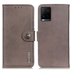 Leather Case Stands Flip Cover Holder K02Z for Vivo Y21 Gray