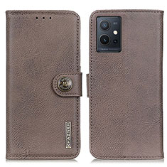 Leather Case Stands Flip Cover Holder K02Z for Vivo Y55s 5G Gray