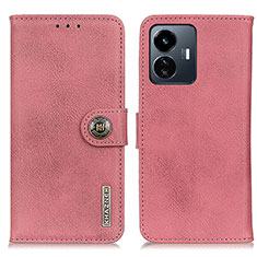 Leather Case Stands Flip Cover Holder K02Z for Vivo Y77e 5G Pink