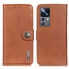 Leather Case Stands Flip Cover Holder K02Z for Xiaomi Mi 12T Pro 5G Brown