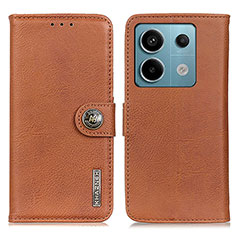 Leather Case Stands Flip Cover Holder K02Z for Xiaomi Redmi Note 13 Pro 5G Brown