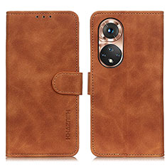 Leather Case Stands Flip Cover Holder K03Z for Huawei Honor 50 5G Brown