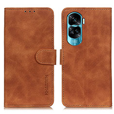 Leather Case Stands Flip Cover Holder K03Z for Huawei Honor 90 Lite 5G Brown