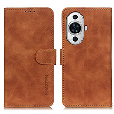 Leather Case Stands Flip Cover Holder K03Z for Huawei Nova 11 Pro Brown