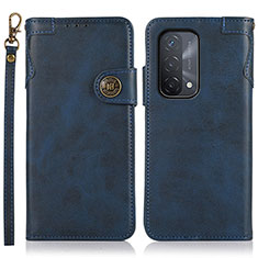 Leather Case Stands Flip Cover Holder K03Z for Oppo A74 5G Blue