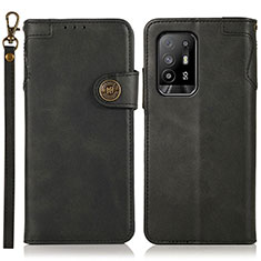 Leather Case Stands Flip Cover Holder K03Z for Oppo F19 Pro+ Plus 5G Black