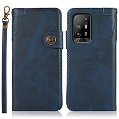 Leather Case Stands Flip Cover Holder K03Z for Oppo Reno5 Z 5G Blue