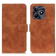 Leather Case Stands Flip Cover Holder K03Z for Realme C67 Brown