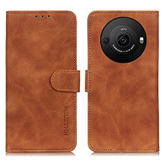 Leather Case Stands Flip Cover Holder K03Z for Sharp Aquos R8 Pro Brown