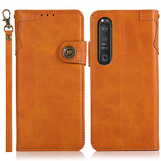 Leather Case Stands Flip Cover Holder K03Z for Sony Xperia 1 III Brown