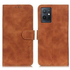 Leather Case Stands Flip Cover Holder K03Z for Vivo iQOO Z6 5G Brown