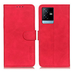 Leather Case Stands Flip Cover Holder K03Z for Vivo iQOO Z6x Red