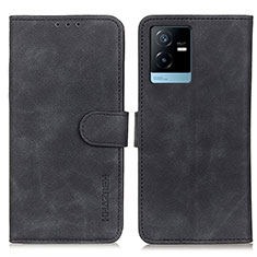 Leather Case Stands Flip Cover Holder K03Z for Vivo T2x 5G Black
