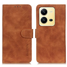 Leather Case Stands Flip Cover Holder K03Z for Vivo V25 5G Brown