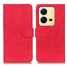 Leather Case Stands Flip Cover Holder K03Z for Vivo V25e Red
