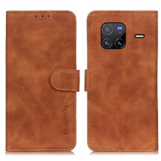 Leather Case Stands Flip Cover Holder K03Z for Vivo X80 5G Brown