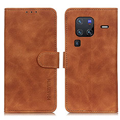 Leather Case Stands Flip Cover Holder K03Z for Vivo X80 Pro 5G Brown