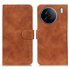 Leather Case Stands Flip Cover Holder K03Z for Vivo X90 5G Brown