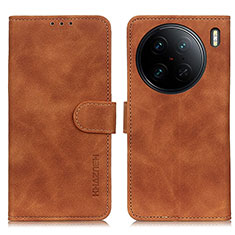 Leather Case Stands Flip Cover Holder K03Z for Vivo X90 Pro 5G Brown