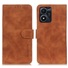 Leather Case Stands Flip Cover Holder K03Z for Vivo Y02S Brown