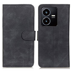 Leather Case Stands Flip Cover Holder K03Z for Vivo Y22s Black
