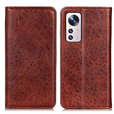 Leather Case Stands Flip Cover Holder K03Z for Xiaomi Mi 12 5G Brown