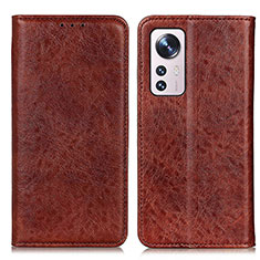 Leather Case Stands Flip Cover Holder K03Z for Xiaomi Mi 12 Pro 5G Brown