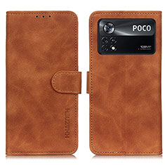 Leather Case Stands Flip Cover Holder K03Z for Xiaomi Poco X4 Pro 5G Brown