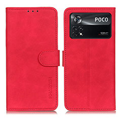 Leather Case Stands Flip Cover Holder K03Z for Xiaomi Poco X4 Pro 5G Red