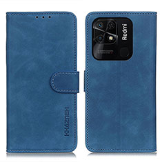 Leather Case Stands Flip Cover Holder K03Z for Xiaomi Redmi 10 India Blue