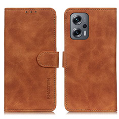 Leather Case Stands Flip Cover Holder K03Z for Xiaomi Redmi Note 11T Pro 5G Brown