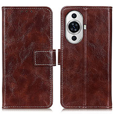 Leather Case Stands Flip Cover Holder K04Z for Huawei Nova 11 Pro Brown