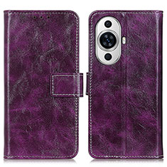 Leather Case Stands Flip Cover Holder K04Z for Huawei Nova 11 Ultra Purple