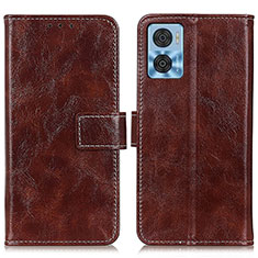 Leather Case Stands Flip Cover Holder K04Z for Motorola Moto E22 Brown