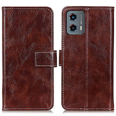 Leather Case Stands Flip Cover Holder K04Z for Motorola Moto G 5G (2023) Brown