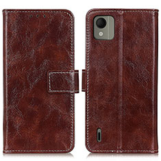 Leather Case Stands Flip Cover Holder K04Z for Nokia C110 Brown