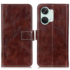 Leather Case Stands Flip Cover Holder K04Z for OnePlus Ace 2V 5G Brown