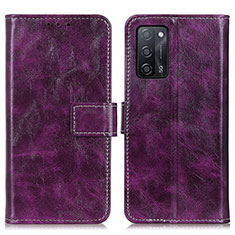 Leather Case Stands Flip Cover Holder K04Z for Oppo A53s 5G Purple